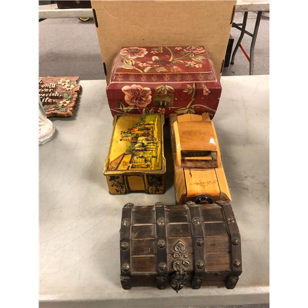 "The horror show" Group of misc set Dec items - includes jewelry boxes / decorative wooden toy car