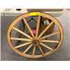 Image 1 : "The horror show" - Wood & metal wagon wheel (approx 31" diameter)
