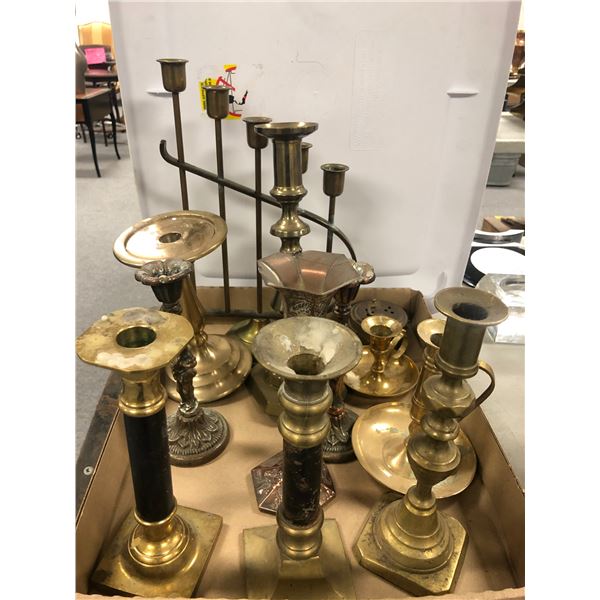 "The horror show" - Large group of assorted brass candle holders (approx 11 pcs)