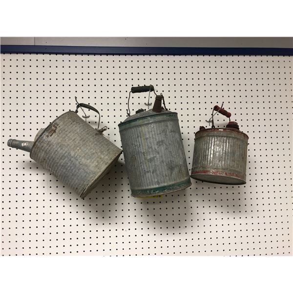  The Horror Show  - Group of 3 vintage gasoline & water tin containers