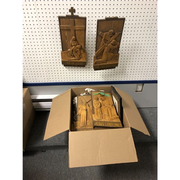 "The Horror Show" - Box full off assorted Christianity crosses wooden plaques