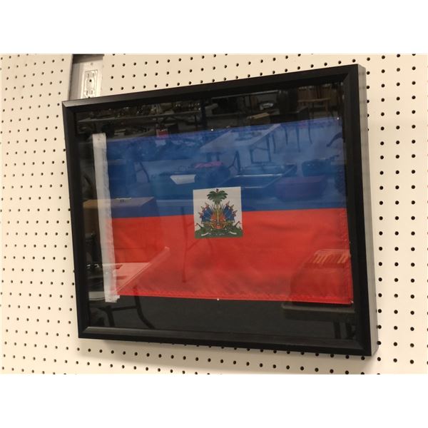 Framed Haiti flag in shadow box (approx. 21 1/2in x 17in)