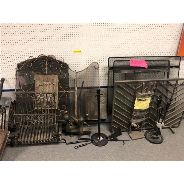 Large group of assorted fireplace poker sets/ fire screens etc.