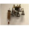 Image 1 : Vintage metal/glass chandelier ceiling light fixture hanging with chains