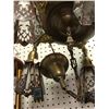 Image 3 : Vintage metal/glass chandelier ceiling light fixture hanging with chains