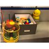 Image 2 : Group of assorted kids toys - includes plastic rubber bowling bowl/building block/bird cage etc.