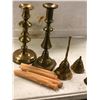 Image 3 : "Horror Show" - Group of brassware includes candle holders/bell/candles