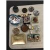 Image 1 : Group of assorted set dec items - includes mini clock/saucers/coasters/decorative pieces etc.