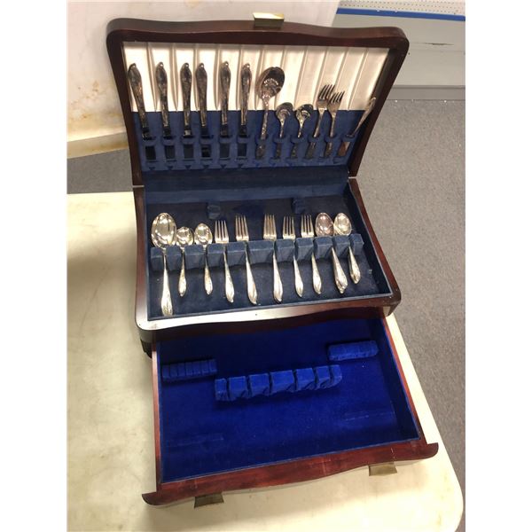 "Horror Show" -  1847 Springtime Rogers Bros (approx. 37 pieces cutlery set with single drawer box)