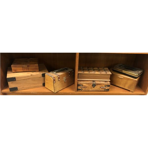 Group of assorted wooden jewelry and storage boxes