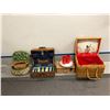Image 1 : Large group of assorted picnic baskets with cutlery/drinking cups and glasses