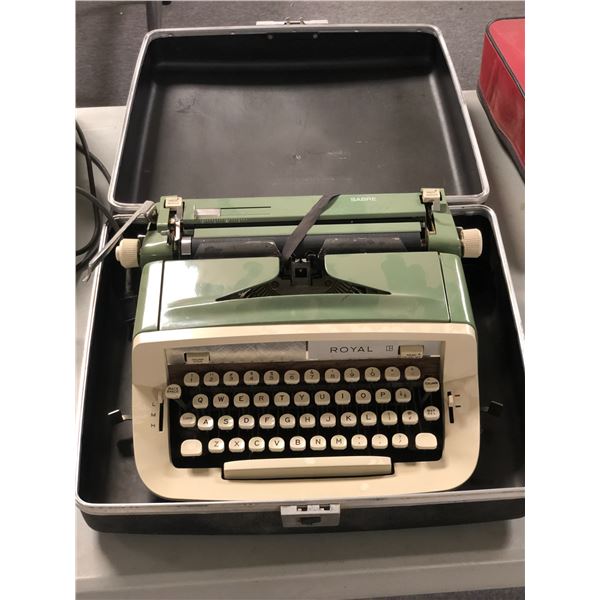 Royal Sabre green typewriter w/original carry case