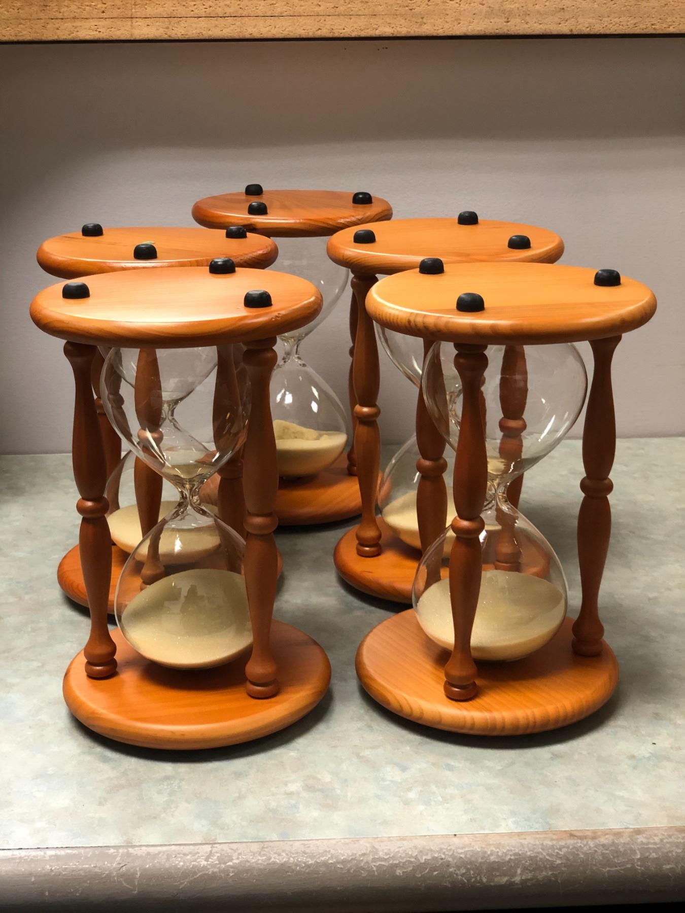 Box full of wooden hourglasses - 15 pieces (6 x 9.5 inches each)