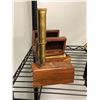 Image 2 : 3 small brass telescopes with wooden boxes - includes mini metal compass w/wooden box