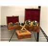 Image 1 : Navigation related items - includes 2 pairs of metal binoculars with wooden boxes/decorative metalli