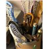 Image 2 : Large group of assorted sportive goods - includes Lacrosse sticks/hockey sticks/fishing rod etc.