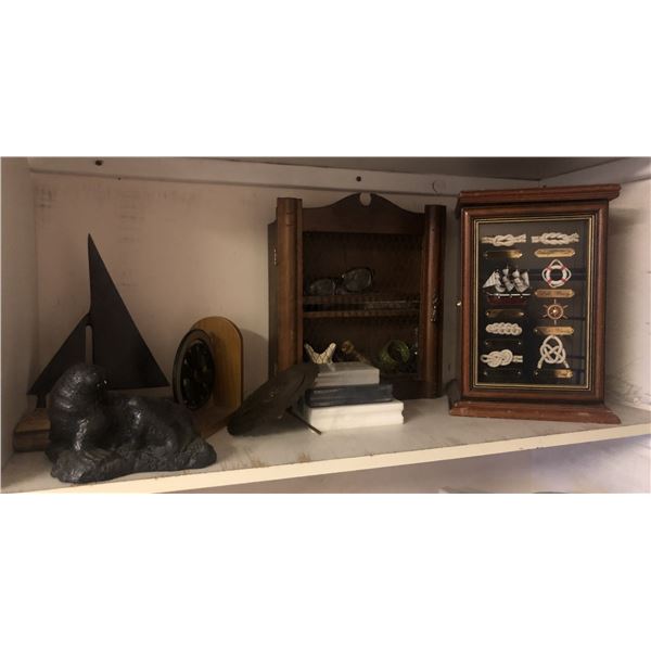 "Motherland Fort Salem" group of decorative items - includes 2 decorative wooden shelves/metal boat/