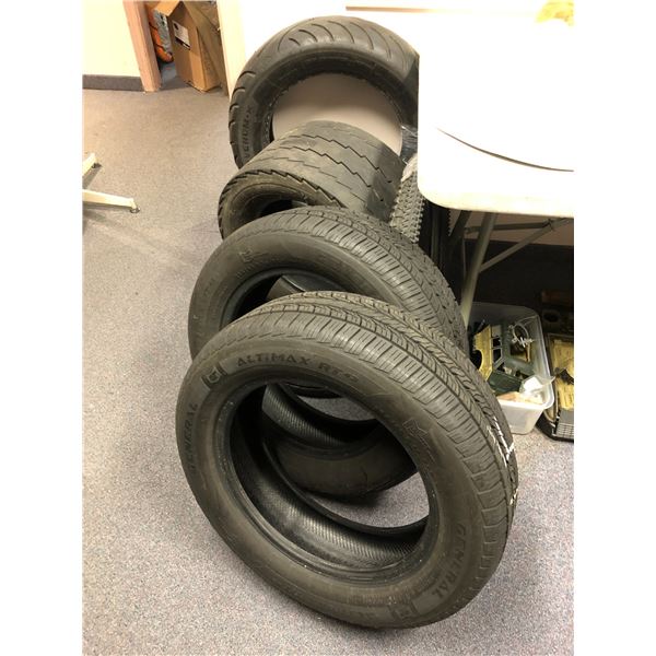 Group of assorted rubber tires