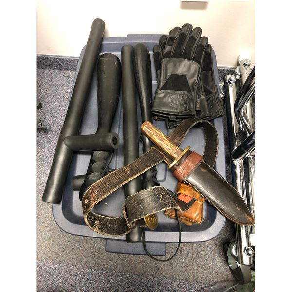 "Superhero Show" Hero and Stunt content - includes leather sheath w/knife/group of 4 batons/2 pairs