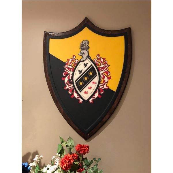 "Motherland Fort Salem" - Watches flag shield on wooden plaque (approx 21 1/2" x 20 1/2")