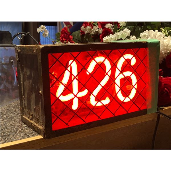 Vintage "426" neon sign and wooden box (good working order)