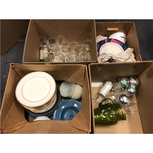 Group of assorted kitchenware - includes dinner plates set/glasses/cups etc.