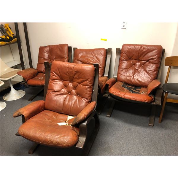 Set of 4 broken down designer leather chairs