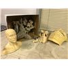 Image 1 : Group of assorted set dec props - includes assorted bones/plastic masks/human head sculpture etc.