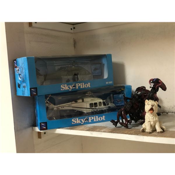 Group of assorted toys - includes Sky Pilot die-cast helicopters (new and boxes)/miniature Alien toy