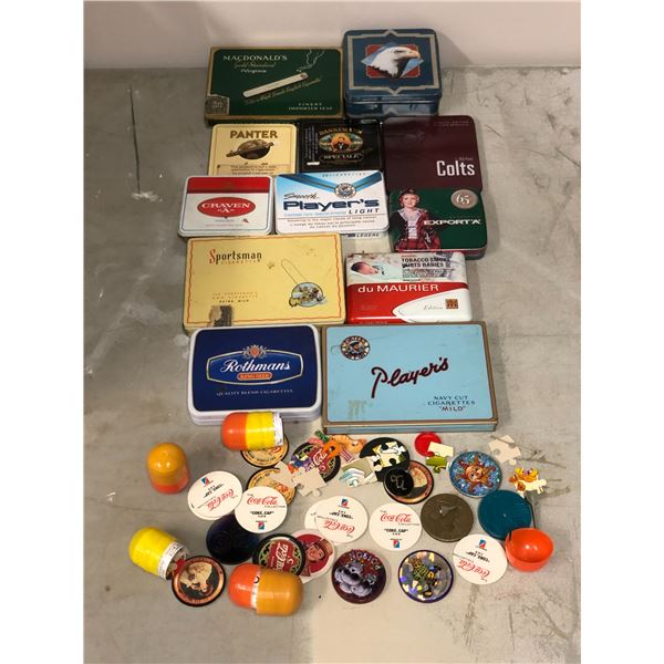 Group of assorted vintage collectible - includes cigarettes/cigars tin boxes/Coca-Cola paper caps et