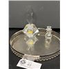 Image 1 : Vintage Silverplate Tray, Handcut Crystal Perfume Bottle & Crystal Snowman
