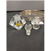 Image 2 : Vintage Silverplate Tray, Handcut Crystal Perfume Bottle & Crystal Snowman