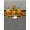 Image 1 : Vintage Art Deco Style Amber Glass Dresser Set in Wonderful Condition
