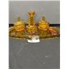 Image 1 : Vintage Art Deco Style Amber Glass Dresser Set in Wonderful Condition