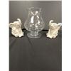 Image 1 : Large 10" T Vintage Etched Glass Footed Vase & Ceramic Elephants