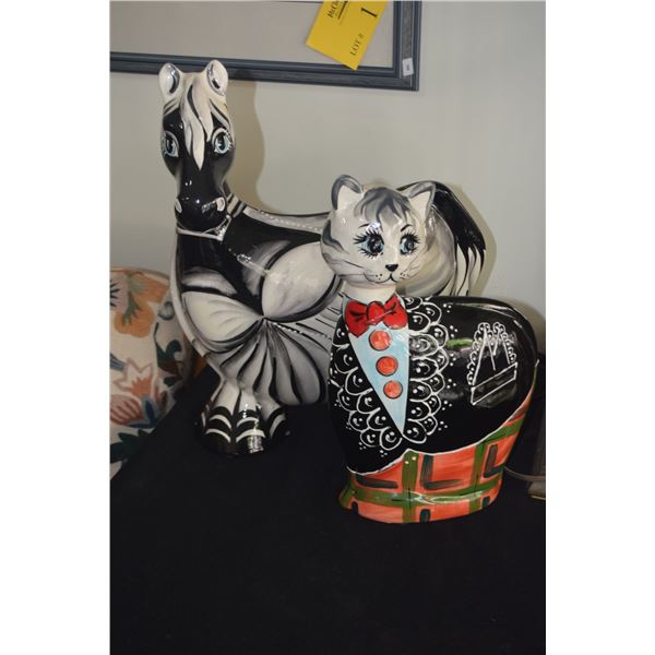 TUROV CERAMIC HORSE & CAT FIGURES (14" & 16 1/2") (2 PCS)