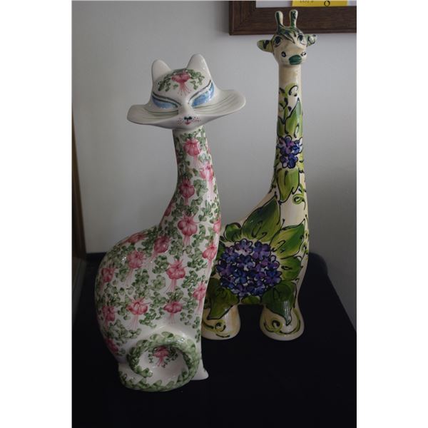 CERAMIC CAT FIGURE & TUROV GIRAFFE (2 PCS)