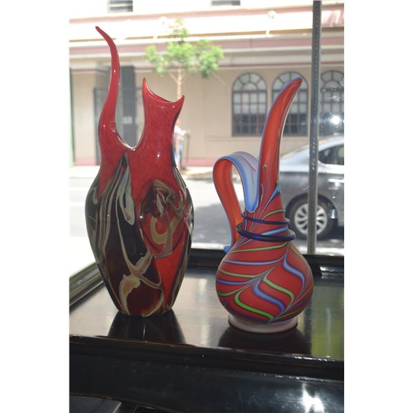 BAIJAN ART GLASS VASE BY RUSSIAN ARTIST E. ZAREH & HANDBLOWN GLASS CAT VASE (2 PCS)
