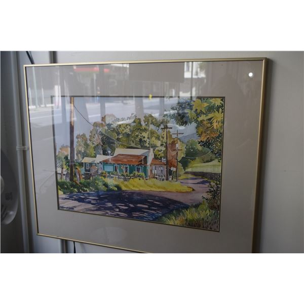 FRAMED WATERCOLOR ON PAPER, "UNTITLED", DEPICTING A RURAL HAWAIIAN HOUSE; SIGNED MARGARET LEACH (28 