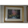 Image 1 : FRAMED WATERCOLOR ON PAPER, "REMINISCENCE OF BURGUNDY", DEPICTING A BARGE FLOATING DOWN A TREE LINED