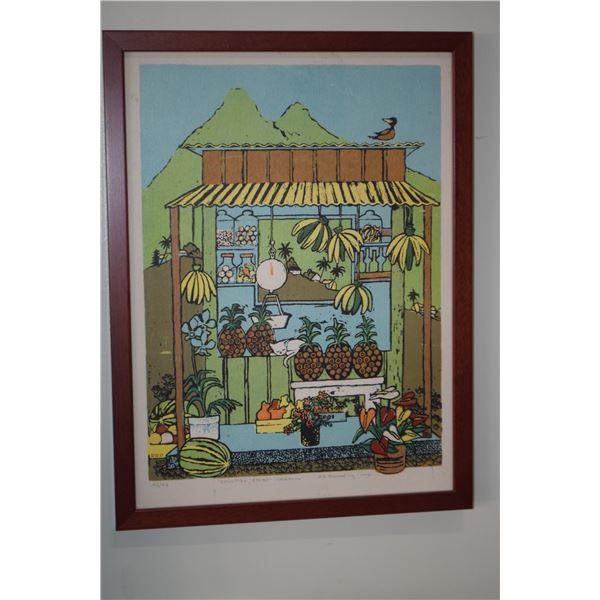 FRAMED PRINT, "COUNTRY STORE - KAHALUU"; SIGNED R.R. PRUSSING 43/46 (13 1/2" X 18")