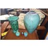 Image 1 : VINTAGE 10" CZECH BOHEMIAN MALACHITE VASE, MINIATURE CHINESE GINGER JAR, VASE & 14" CERAMIC VASE; SI