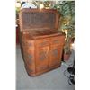 Image 1 : MID-CENTURY ASIAN CARVED TEAK DRY BAR CABINET W/FLIP TOP