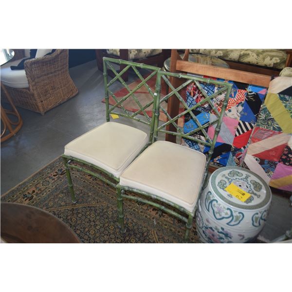 BAMBOO STYLE CAST ALUMINUM SIDE CHAIRS W/UPHOLSTERED SEATS (4 PCS)