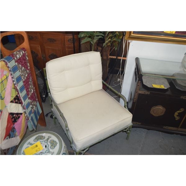 BAMBOO STYLE CAST ALUMINUM ARM CHAIRS W/UPHOLSTERED SEATS & PILLOW BACKS (3 PCS)