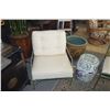 Image 2 : BAMBOO STYLE CAST ALUMINUM ARM CHAIRS W/UPHOLSTERED SEATS & PILLOW BACKS (3 PCS)