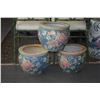 Image 1 : VINTAGE CHINESE PLANTER/FISHBOWL, PINK & BLUE FLORAL MOTIF & GOLD FISH INTERIOR (12") (3 PCS)