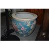 Image 1 : VINTAGE CHINESE PLANTER/FISHBOWL W/PINK & BLUE FLORAL MOTIF & GOLDFISH INTERIOR (3 PCS)