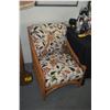 Image 1 : RATTAN ARM CHAIR W/CREWEL EMBROIDERED UPHOLSTERY
