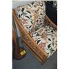 Image 2 : RATTAN ARM CHAIR W/CREWEL EMBROIDERED UPHOLSTERY